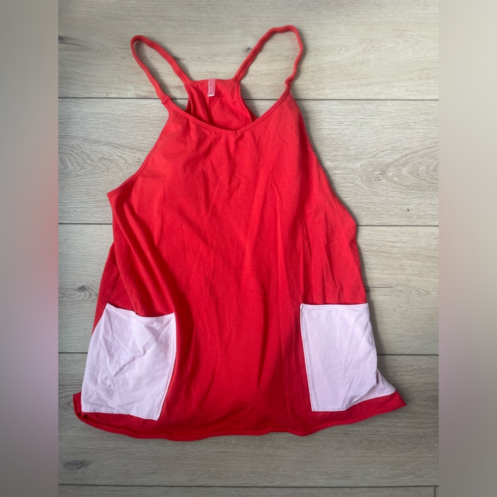 Free People Movement Hot Shot Mini Dress - Red with Pink Pockets - Size Small